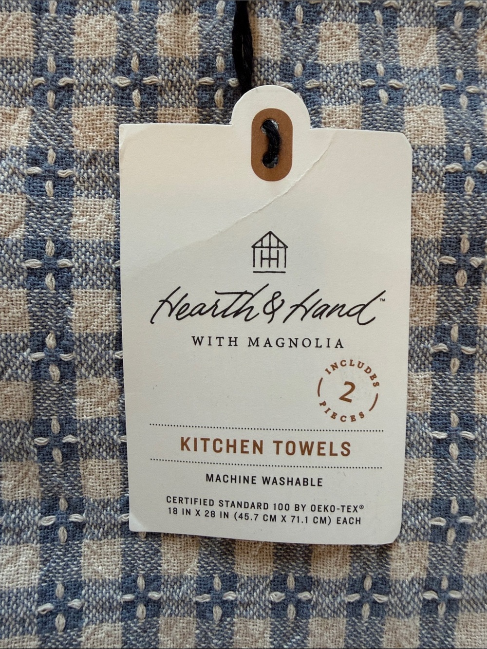 Hearth & Hand Blue and Cream Checked Kitchen Towels - Pair - Picture 3 of 5